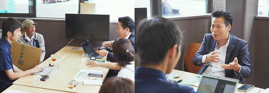 事務所でお話しを伺う様子